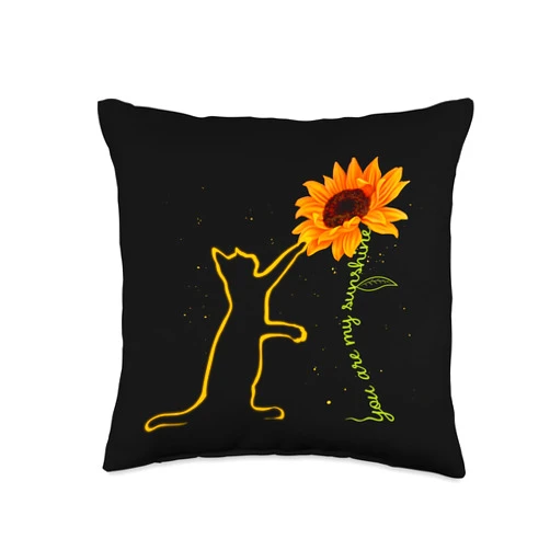 Cute And Funny Cat Zajoo You Are My Sunshine Cute Kitten Sunflower Cat Lover Throw Pillow