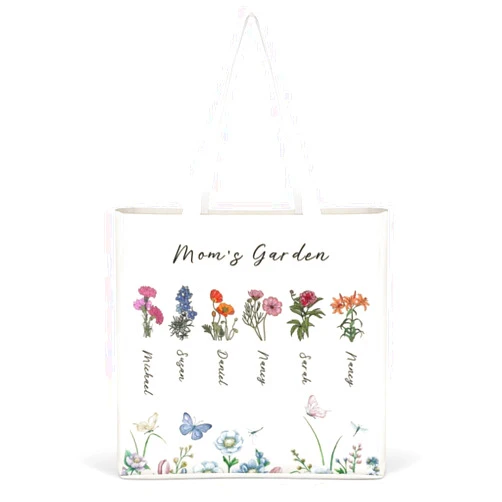 Lalkllo Custom Personal Birthday Flower Tote Bag Reusable Canvas Carry-On Grocery Bag Women Teacher Mother Day Nuptial Gift
