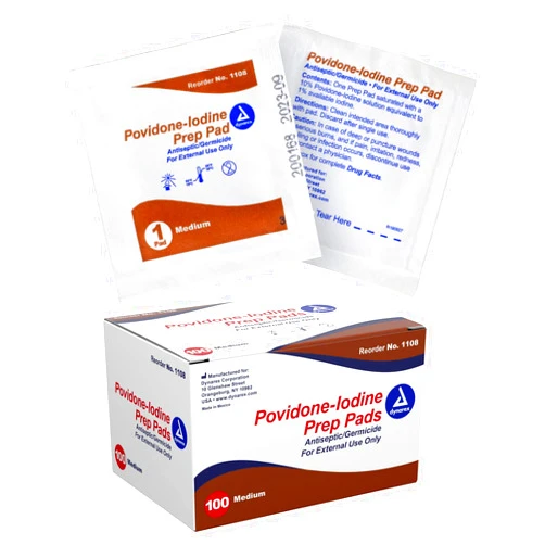 Dynarex Povidone-Iodine Prep Pads, Saturated with Povidone Iodine 10%, Medical-Grade Antiseptic Wipes Used for Prepping Prior Minor Procedures, Medium, 1 Case of 100 Prep Pads