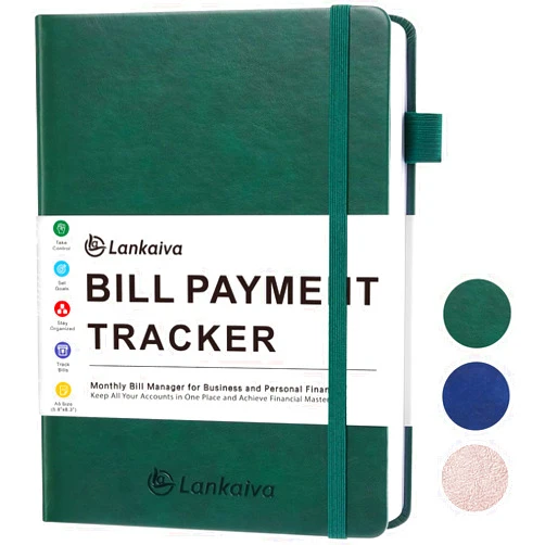 Lankaiva Bill Tracker Notebook - Budget Planner and Monthly Bill Organizer for Expense Tracker Notebook - Bill Payment Tracker with Financial Planner Checklist for Monthly Payments and Savings, Green
