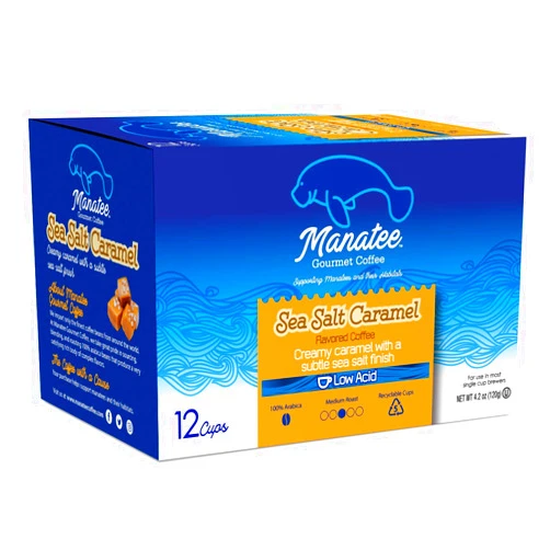 Manatee Gourmet Coffee Single Serve Pods for Keurig 2.0 K Cup Brewers, Medium Roast, Sea Salt Caramel, 12 Count