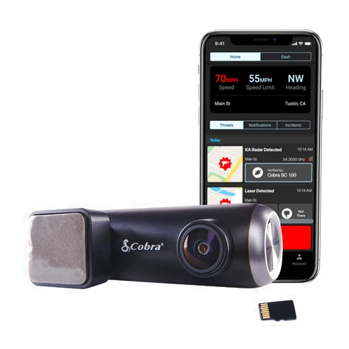 Cobra Smart Dash Cam (SC 100) - Full HD 1080P Resolution, Built-in WiFi & GPS, 140 Degree View, Live Police Alerts, Incident Reports, Emergency Mayday, Drive Smarter App, 8GB SD Card Incl., black