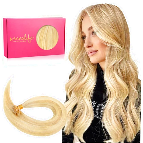 WENNALIFE U Tip Hair Extensions Human Hair, 50g 50s 22 Inch Light Blonde Highlighted Golden Blonde Remy Hair Extensions K Tip Hair Extension Real Human Hair Invisible Straight Keratin Hair Extensions