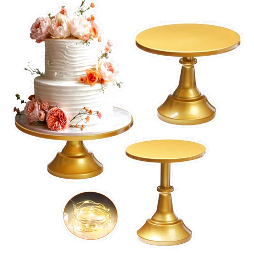 VILAVITA 3-Set Modern Cake Stands Round Cake Stand Cupcake Stands for Baby Shower, Wedding Birthday Party Celebration, Gold