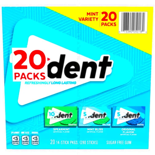 Generic TRĪ-DENT Sugar-Free Mint Gum Variety Pack – 280 Sticks, Spearmint, Mint Bliss & Original Flavors, Long Lasting, 20 count