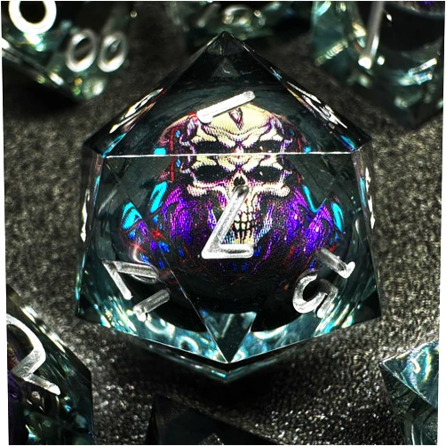 HAOMEJA Skull D&D Monster Resin Dice Set DND Skeleton 7 PCS Sharp Edges Dice with Gift Dragon Eye Bag Apply to Dungeons and Dragons Role Playing Game Gift (Skull B & Black)