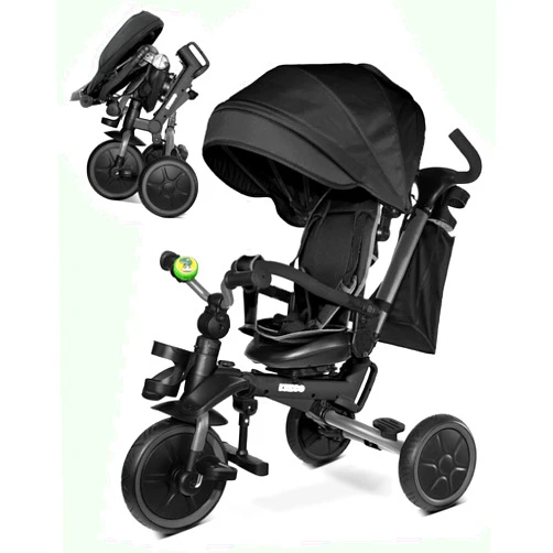 KRIDDO 8-in-1 Foldable Tricycle Stroller for Toddlers 18 Months to 5 Years, 5-Point Seatbelt, 1-Step Brake Pedal, Extended Canopy, Triple Footrest, Safety Rearview Window, Detachable Guardrail, Grey