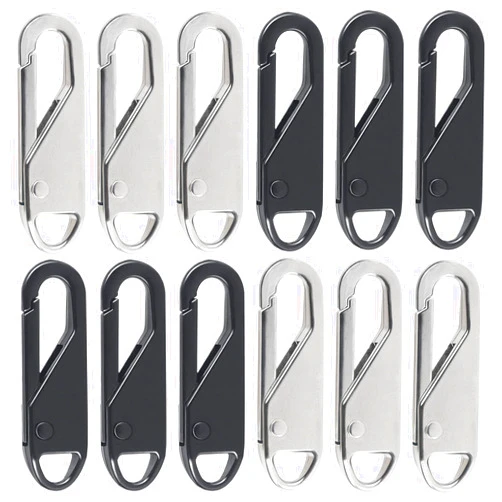 Shintop Zipper Pull Replacement, 12PCS Metal Zipper Pull Tabs Detachable Zipper Repair Kit for Luggage Backpacks Purse (Silver, Black)