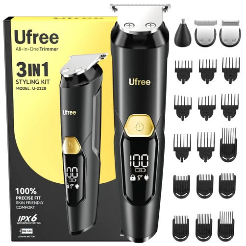 Ufree 3-in-1 Beard Trimmer for Men, Gifts for Men, IPX6 Waterproof Men's Electric Razor Shaver, Hair Mustache Trimmer Professional Clippers, Type-C Body Grooming Kit, Birthday Gifts for Him