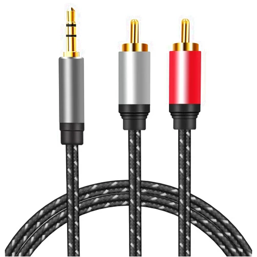 ShineKee AUX RCA Cable 6 FT, 3.5mm to 2-Male RCA Audio Auxiliary Adapter Stereo Splitter Cable Dual Shielded Gold-Plated Nylon-Braided Breakout Cord for Smartphone, Speakers, Tablet, HDTV, MP3 Player (6FT)