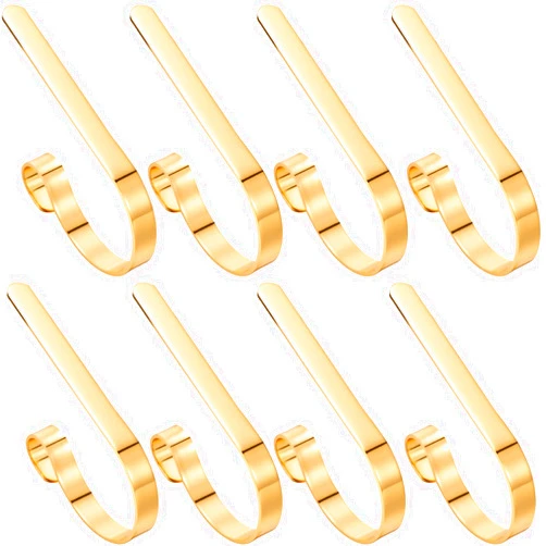 Hotop Christmas Stocking Holders Hooks Fireplace Mantel Hangers Metal Hanging Hanger Clips for Christmas Party Decoration Supplies (8, Gold)