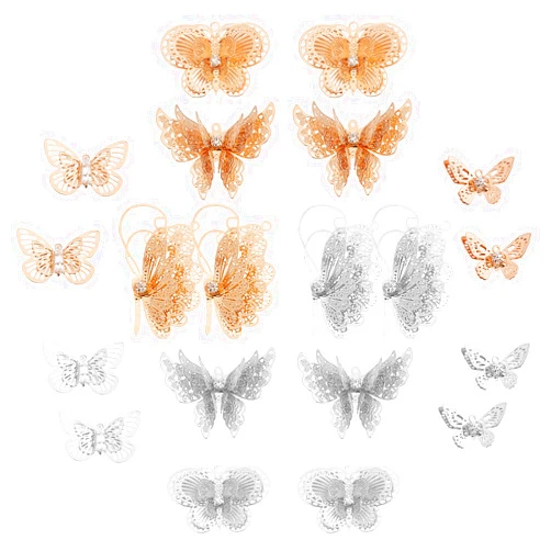 SUNNYCLUE 1 Box 20Pcs 5 Styles 3D Butterfly Rhinestone Filigree Butterfly Charms with Rhinestones Hollow Pendants Charms Finding for DIY Necklace Bracelet Jewelry Crafting Making