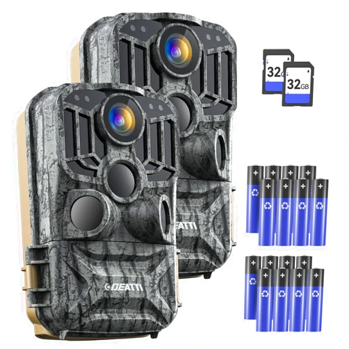 DEATTI 2 Pack Trail Camera 48MP 4K: Game Camera with Night Vision Motion Activated for Wildlife Deer Outdoor 0.1s Trigger Time