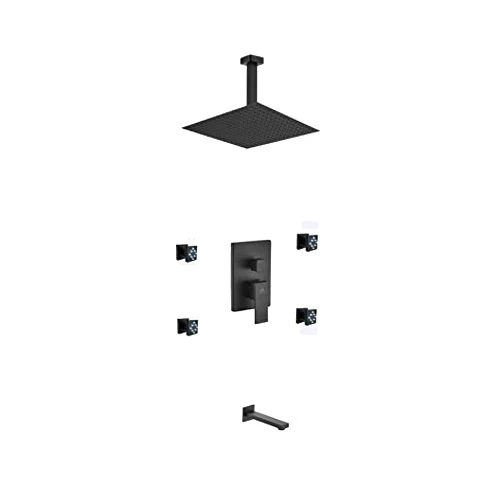 Kube Bath KubeBath Aqua Piazza Matte Black Shower Set with 12