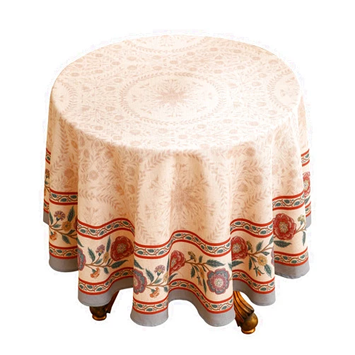 Bilin gaier French Floral Tablecloth Round Table,Soft and Durable Linen Table Cloth with Orange Flowers Pattern,Decoration for Kitchen Parties Coffee Tables Thanksgiving Christmas, Diameter 55