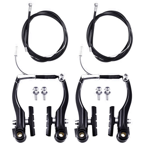 Riakrum 2 Sets Bike Brakes Include 2 Pairs V-type Brakes with 2 Pieces Braking Cables and 4 Pieces Cable End Caps for Mountain Bikes