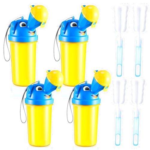 Saillong 4 Pack Portable Urinal for Kids, 17 OZ Travel Potty Urinal for Boys with 4 Clean Brush, Leak Proof Portable Pee Bottle, Boy Emergency Toilet for Kids Outdoor Car Travel Camping Potty Training