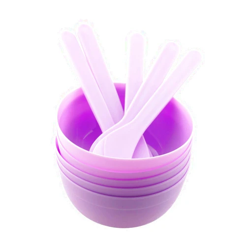 RLECS 5pcs DIY Slime Making Tools 88mm Purple PP Plastic Glue Mixing Bowls with Glue Mixing Spoons for Funny Craft Making Arts