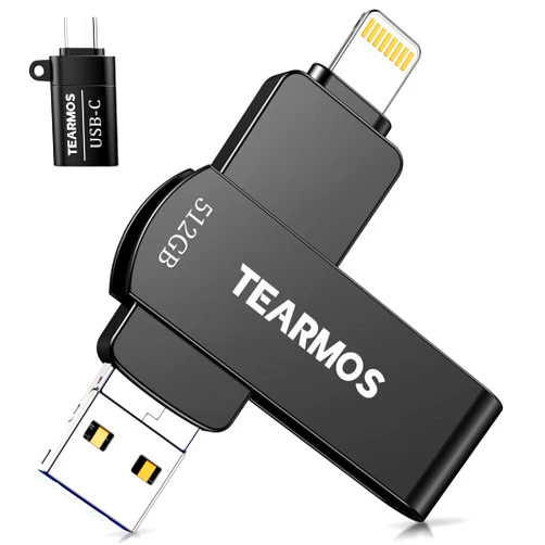 TEARMOS 512GB USB Flash Drives for Phone, iPhone Memory Storage Stick for Photos and Videos, Compatible with iPhone iPad Android PCs, No App Required Plug & Play (Dark Gray)