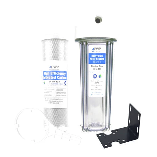 Pro Water Parts Clear RV Filter Housing with High Efficiency Activated Carbon Filter 2.5X10 1/2
