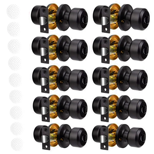 GRAUERHUND 10 Pack Matte Black Door Knobs Privacy Interior Lock Passage Bedroom Bathroom Keyless Doorknob Door Handle Lockset Hardware and Instruction Included