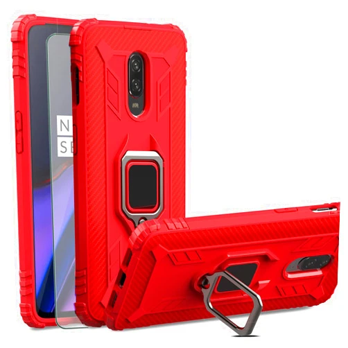 Asuwish Phone Case for OnePlus 7 6T with Screen Protector Cover and Slim Ring Holder Stand Hard Hybrid Rugged Cell OnePlus6T A6013 OnePlus7 GM1900 One Plus6T 1+ Plus7 1 Plus 1plus T6 Women Men Red