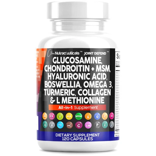 Clean Nutraceuticals Glucosamine Chondroitin MSM Turmeric Hyaluronic Acid Boswellia Collagen Tart Cherry - Joint Support Supplement Omega 3 Pills Ginger Quercetin Capsules - 120 Count USA