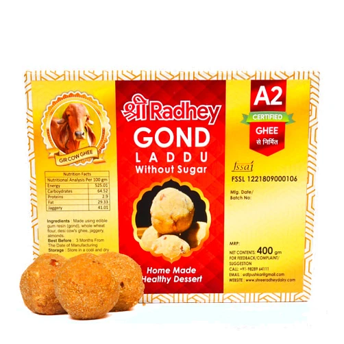 SHREERADHEY Shree Radhey Gond Laddu without Sugar | Dink Laddu | (Edible Gum) Laddoo | With Jaggery | Home Made | Premium | Sweet | No preservative | Fresh made for every order | Food grade Vacuum packing (400 gm)