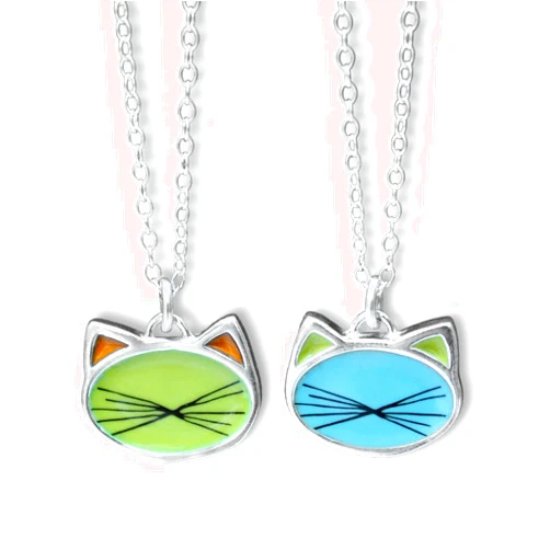 Mark Poulin Bright Colored Cat Whiskers Pendant - Sterling Silver and Enamel Necklace - Cat Jewelry on Adjustable Chain