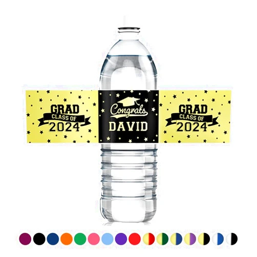 Ugaarsan Personalized Name Graduation Water Bottle Labels, Set of 20pcs, Graduation Waterproof Stickers, Water Bottle Stickers, Graduation Party Decorations Size 8