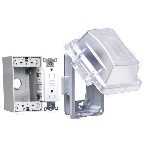 TAYMAC MKG420CS Nonmetallic Extra Duty Complete in-Use Cover 15 Amp WRTR Self Test GFCI Kit, 1-Gang, Clear/Gray