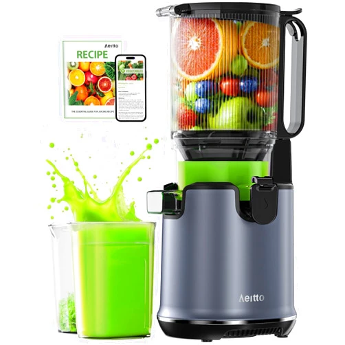Aeitto Max5 Juicer Machines,Aeitto Cold Press Juicer with 5.3“ Wide Mouth for Whole Fruits & Vegetables, Professional Slow Masticating Juice Extractor, Self Feeding, Easy to Use, High Juice Yield, Dark Grey