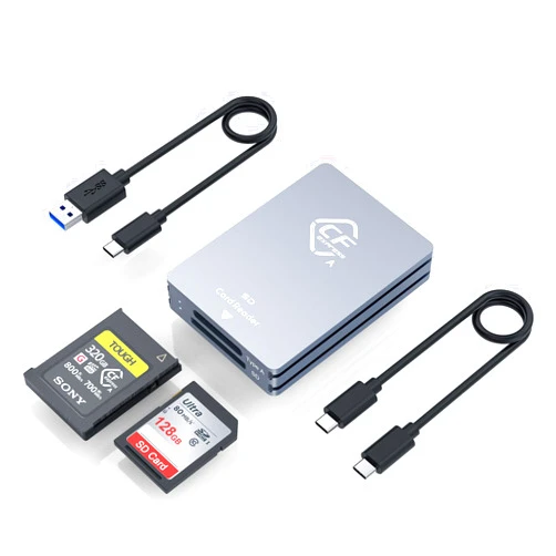 Rocketek CFexpress Type A and SD Dual-Slot Memory Card Reader, 10Gbps USB 3.2 Gen 2 Type A CFexpress Adapter Memory Card Reader with USB C to USB C/USB A Cable,Compatible with Windows/Mac/Linux/Android