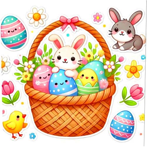 ADSTAVINDEC Easter Basket with Animals Laptop Wall Car Window Bumper Sticker Decal Truck Waterproof Auto Water Bottle – Sweet Bunny & Baby Chicks with Colorful Eggs (4)