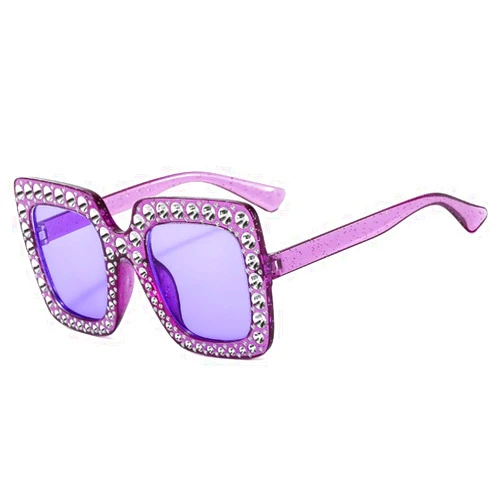 IKANOO Oversized Crystal Sunglasses for Women Square Thick Frame Bling Rhinestone Elton John Sparkling Glasses