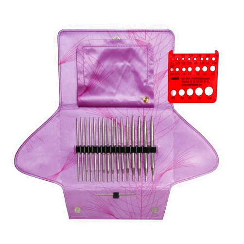 Addi Click Rocket Lace Long Tip Interchangeable Circular Needle Set with Red Cords (EU Version) with Red Needle Gauge