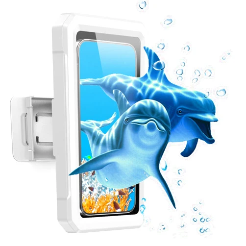Diaclara Shower Phone Holder Waterproof-480°Adjustable Rotation, Anti-Fog High Sensitivity Touch Screen Shower Phone case for Mirror,Wall,Bathroom,Bathtub Wall Mounter，Fit Device up to 6.8 Inch White