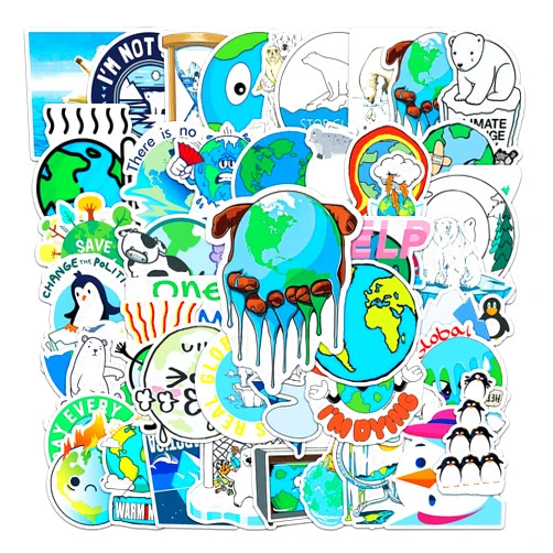 HiroKun 50Pcs Funny Global Warming Stickers Climate Change Decals Environment Save Earth Polar Bear Bumper Sticker