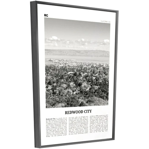 NZIQB Redwood City Print Black And White Wall Art Poster Photo D Cor California USA Canvas Poster Bedroom Decor Landscape Office Room Decor Gift Frame Metal Black 16x24in