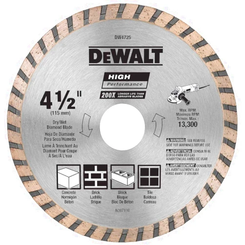 DEWALT Diamond Blade for Masonry, Dry Cutting, Continuous Rim, 7/8-Inch Arbor, 4-1/2-Inch (DW4725)