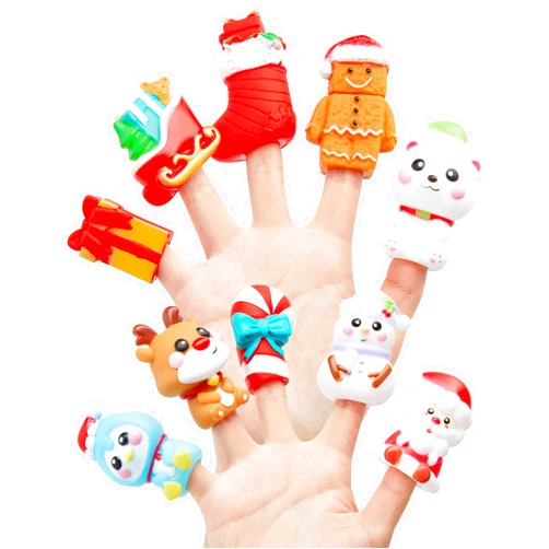 AQKILO Christmas Finger Puppet Set, Christmas Puppet Show Theater Props, Educational, Bath Toys, 10 Pieces