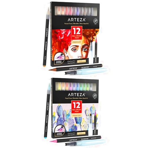 ARTEZA Real Brush Pens, Set of 12 and Real Brush Pens Set of 12