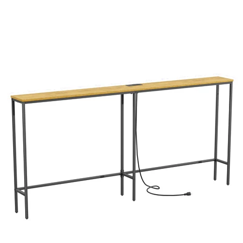 SONGXIN 70.9 Inch Console Table with Power Outlet,Modern Narrow Long Sofa Table Behind Couch,Skinny Entry Table with Black Metal Frame for Entryway,Living Room, Hallway,3D Oak