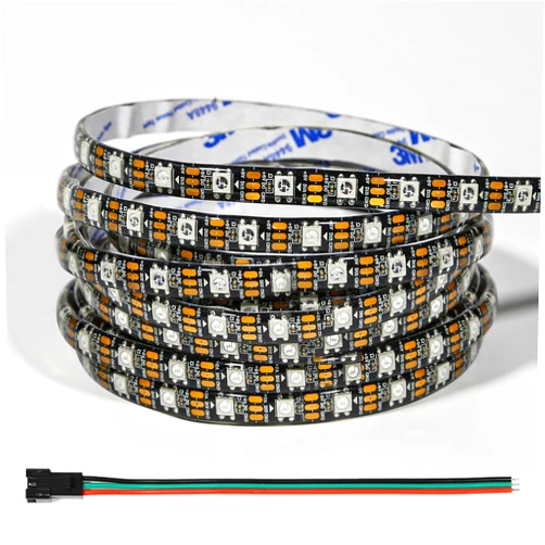 VISDOLL WS2812B IC RGB Individually Addressable LED Strip 16.4FT/5M 60LEDs/M 300LEDs, 5050SMD Flexible Black FPCB Full Color LED IP65 DC5V (Power Supply&Controller Not Included)