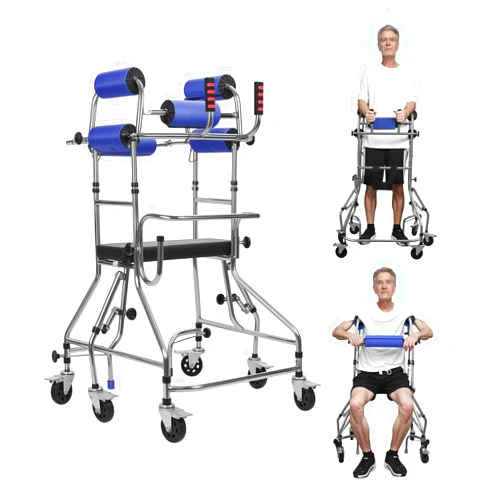 Yoakaiax Walkers for Seniors Standing Walker with Seat, Hemiplegia Rehabilitation Standing Frame, Adjustable Walker Aid for The Disabled, Walking Assistance Devices, Anti Recline, Lower Limb Training