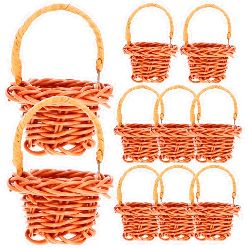 DOITOOL Mini Baskets for Crafts: 10 Pcs Dollhouse Basket Mini Woven Basket Rattan Mini Picnic Baskets with Handles Miniature Willow Basket for Dollhouse Landscape Photography Props - 1.18 x 1.18 x 2.36inch