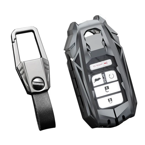 Ocezbiis For Honda Key Fob Cover,Keychain,Zinc Alloy Protection Car Key Case For Accord Odyssey CR-V Civic Crosstour Pilot Ridgeline CR-Z HR-V Smart Remote Keyshell Accessories(For Honda Style A Grey)
