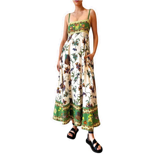 FONMA Women Boho Flowy Graffiti Long Aline Sundress Graphic Square Neck Sleeveless Spaghetti Strap Y2K Maxi Cami Dress