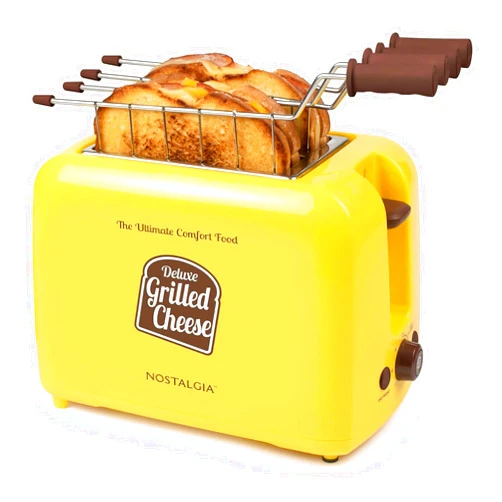 Nostalgia Deluxe Grilled Cheese Sandwich Toaster with Easy-Clean Toasting Baskets - Adjustable Toasting Dial and Extra Wide Slots - Yellow
