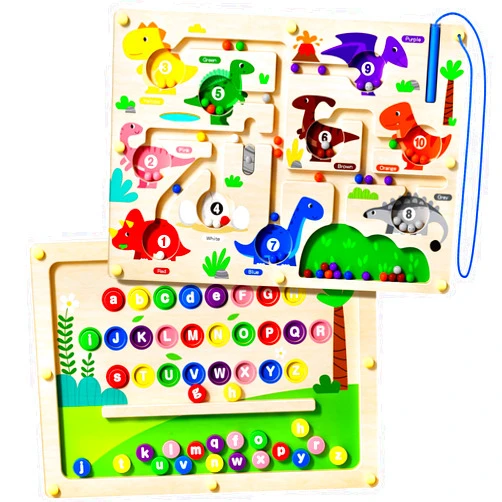 UMEREACT 2 in 1 Magnetic Color and Number Maze Double-Sided ABC Alphabet Puzzles Board Magnet Dinosaur Counting Maze Preschool Learning Montessori Education 3 4 5 Years Toys (Multicolored, One Size)